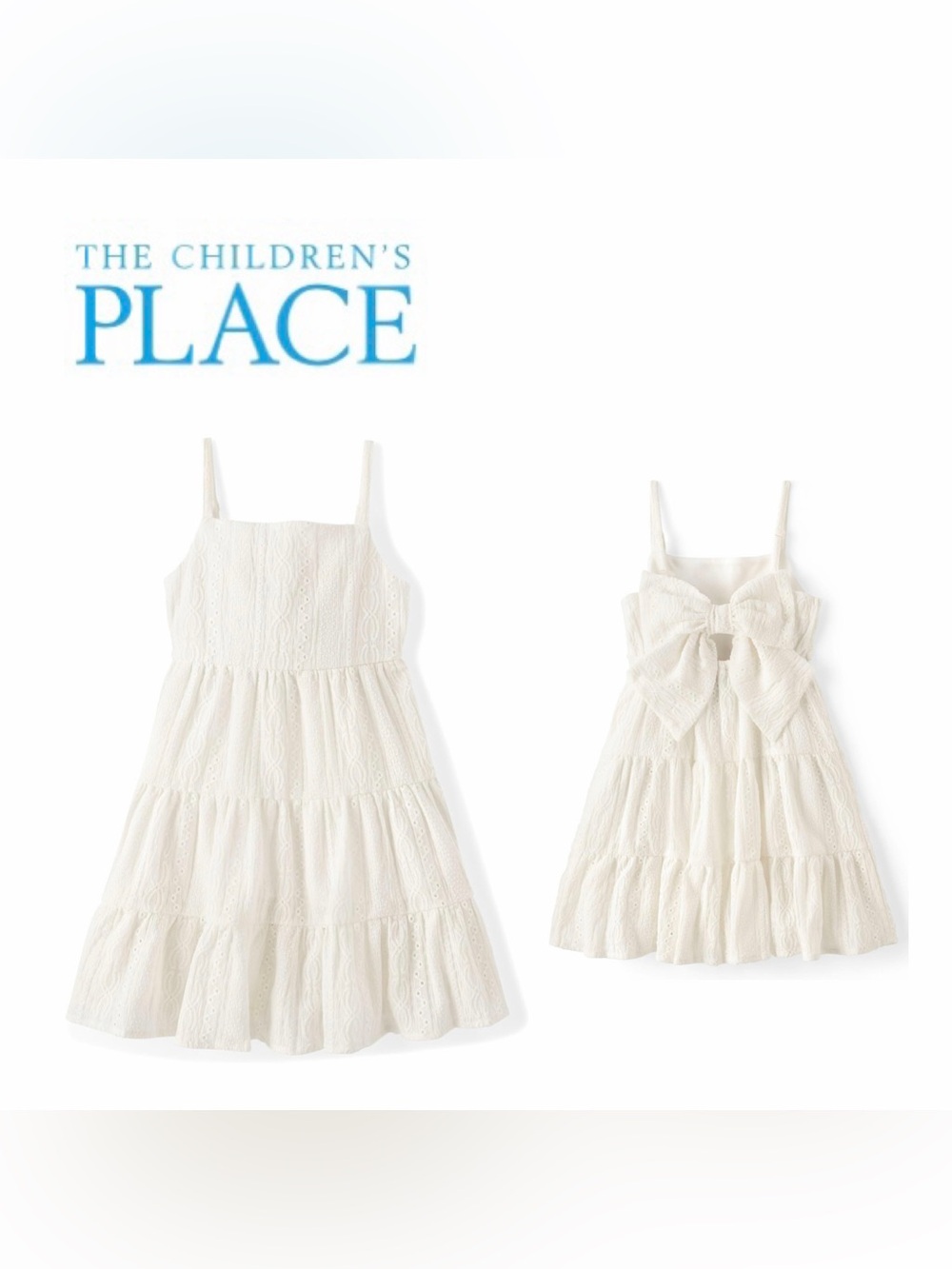 White Eyelet Tiered Sundress with Bow Back